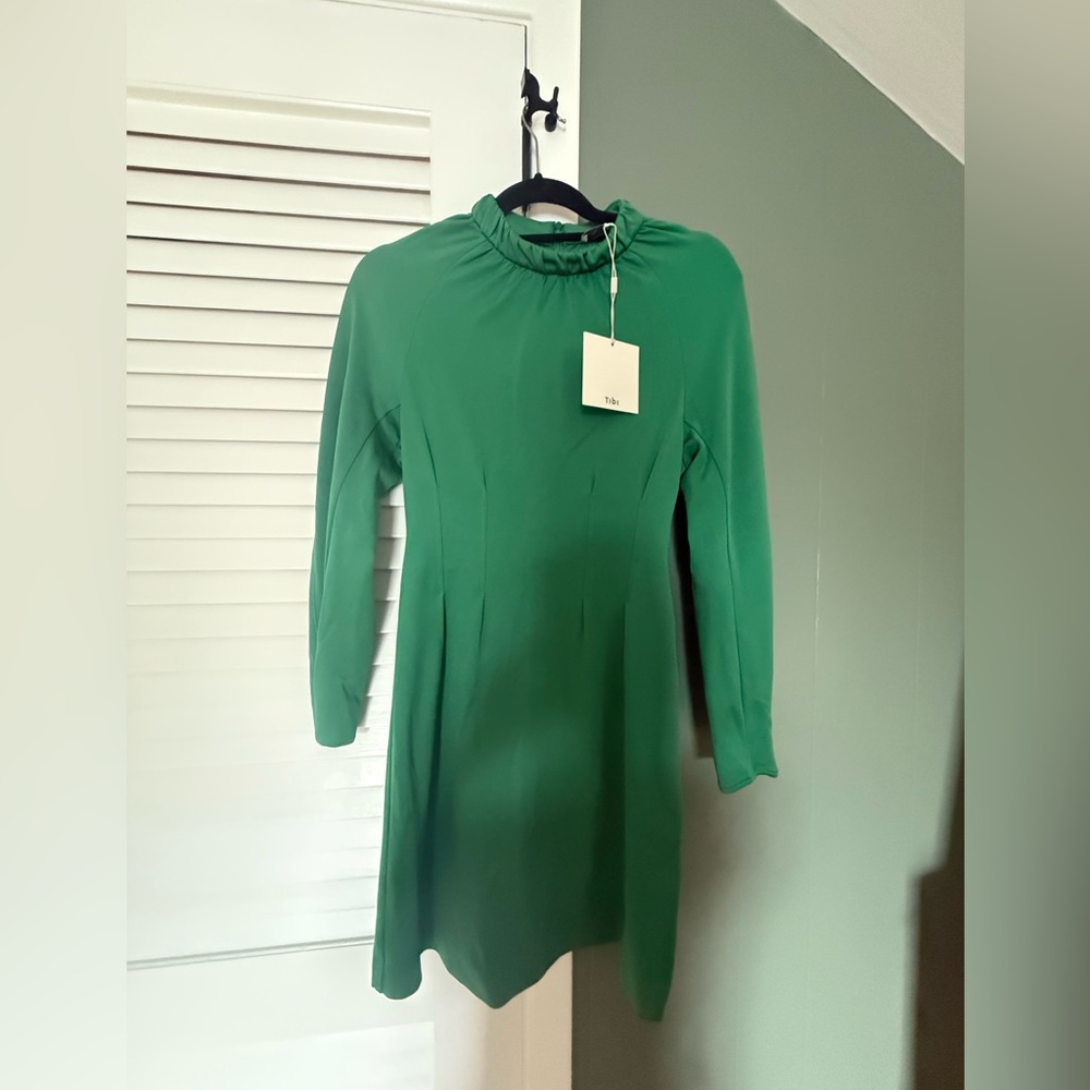 NWT- Tibi Green Sheath Dress with Bishop Sleeves